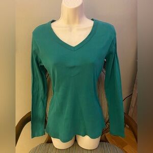 Lands' End Green V-Neck Long Sleeve Top